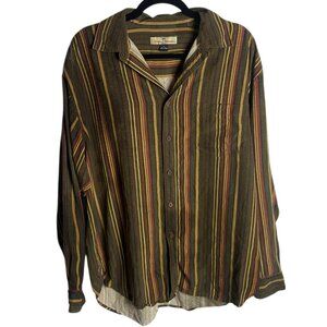 Tommy Bahama Men's Size M Silk Longsleeve Button Down Shirt Brown Stripes Casual